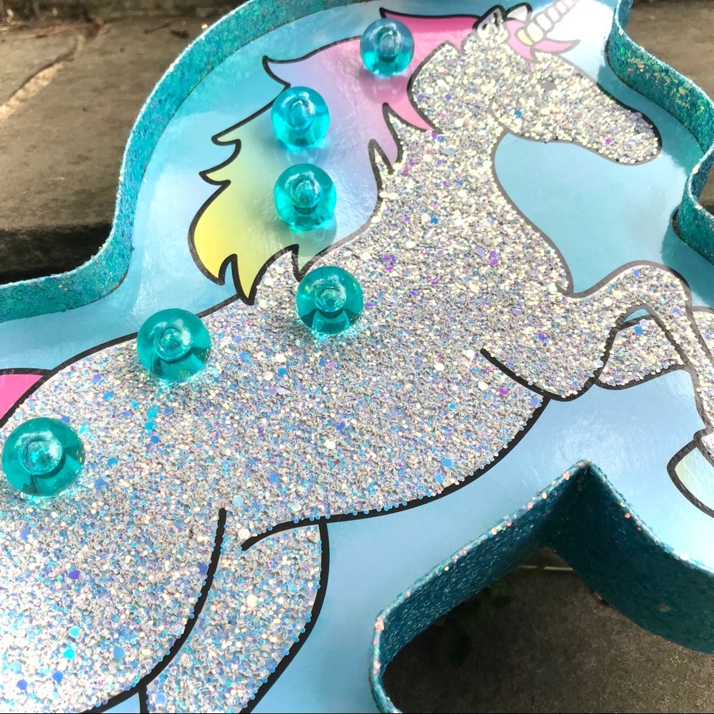 Unicorn Marquee LED Light Blue White Pink Glitter Hanging Wall Art by Justice - Picture 4 of 16